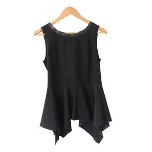 Sportmax Max Mara Black Sleeveless Silk Top Blouse 8 Peplum Leather Trim Edgy